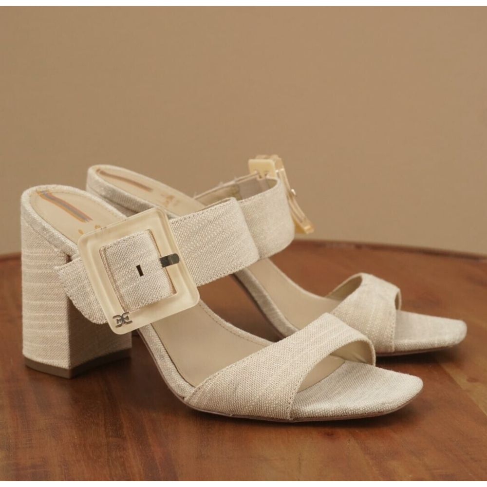 Elegant Cream Block Heel Sandals